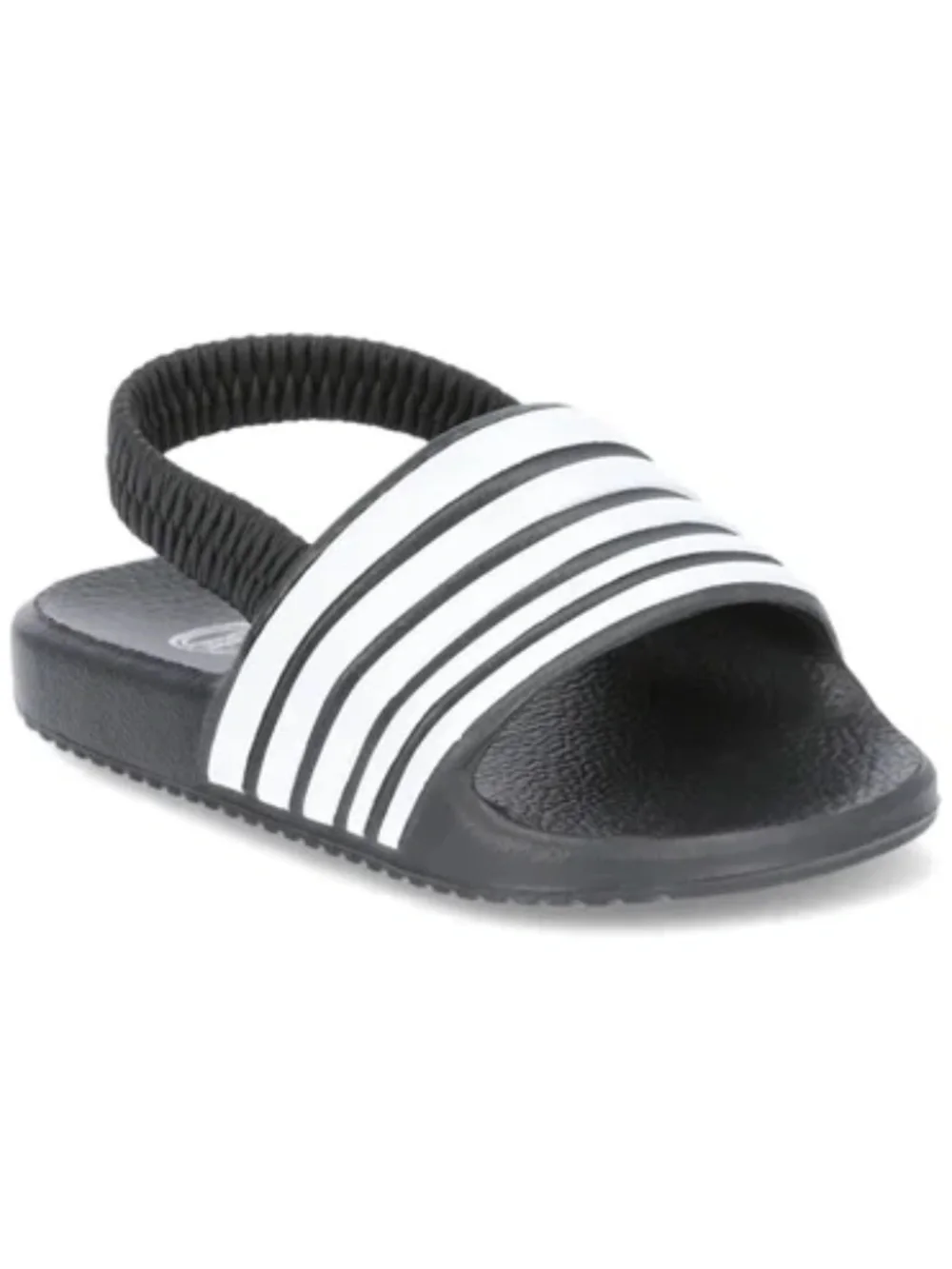 WONDER NATION • TODDLER BLACK + WHITE STRIPED SPORTS SLIDES - 5/6T